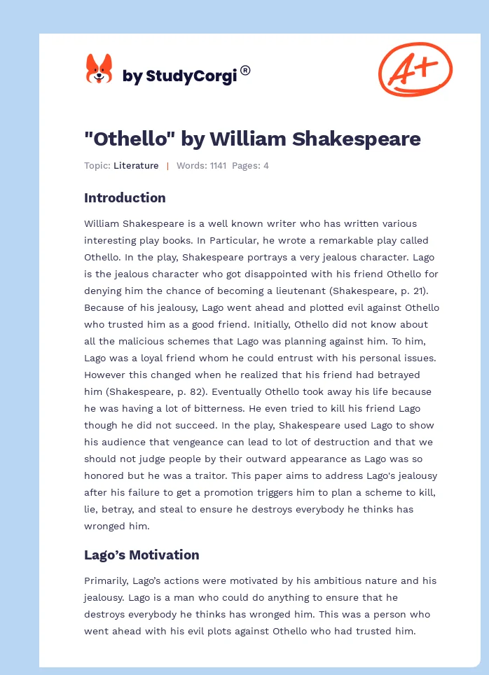 "Othello" by William Shakespeare. Page 1