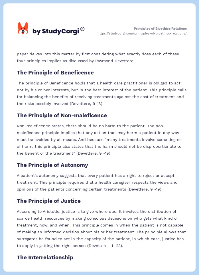 Principles of Bioethics Relations. Page 2
