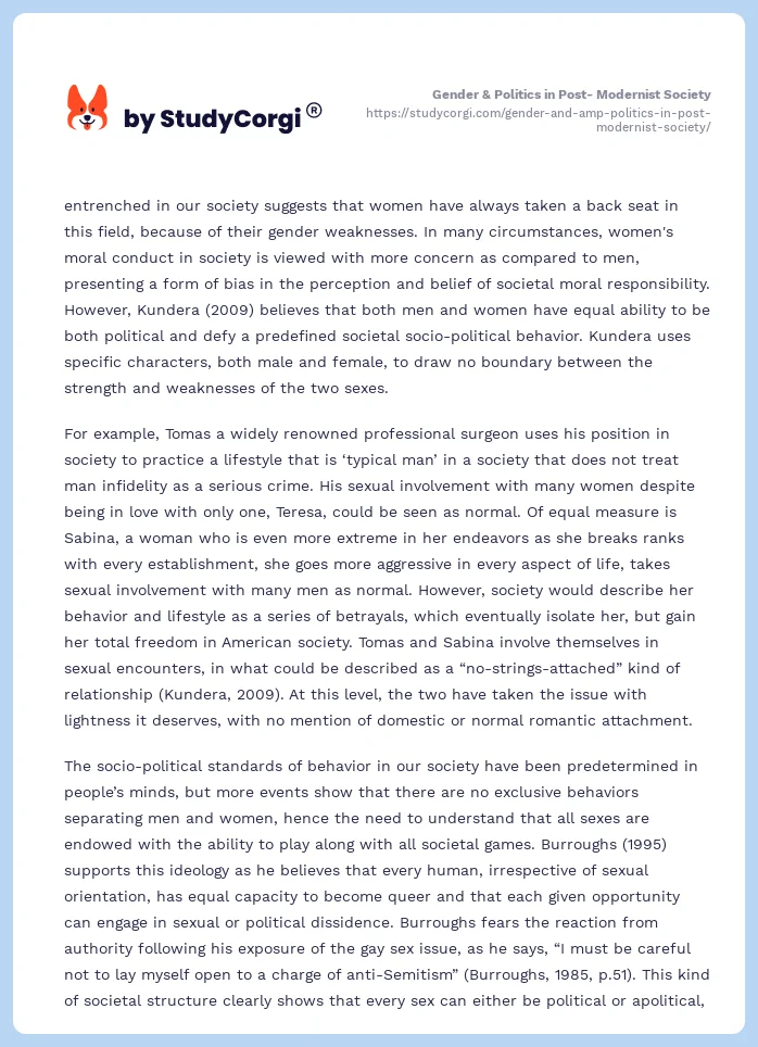 Gender & Politics in Post- Modernist Society. Page 2