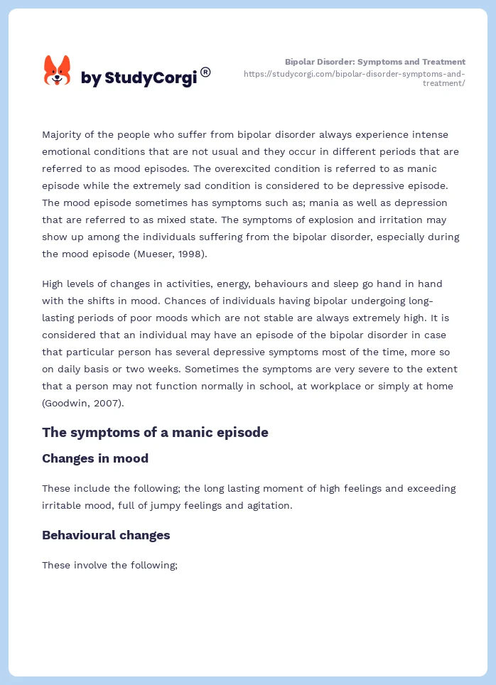 Bipolar Disorder: Symptoms and Treatment. Page 2