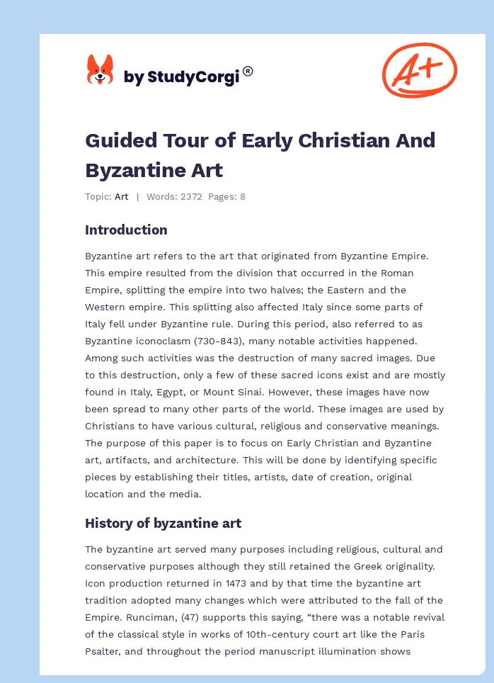 Guided Tour of Early Christian And Byzantine Art. Page 1