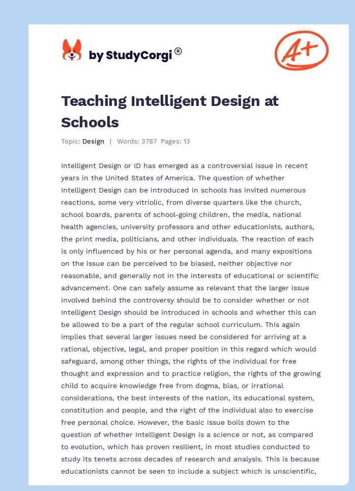 Teaching Intelligent Design at Schools. Page 1
