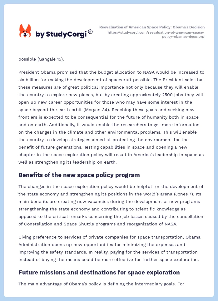 Reevaluation of American Space Policy: Obama's Decision. Page 2