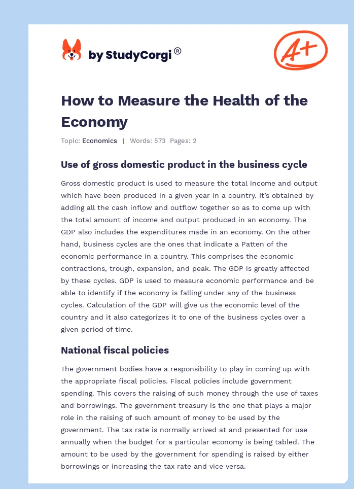 How to Measure the Health of the Economy. Page 1