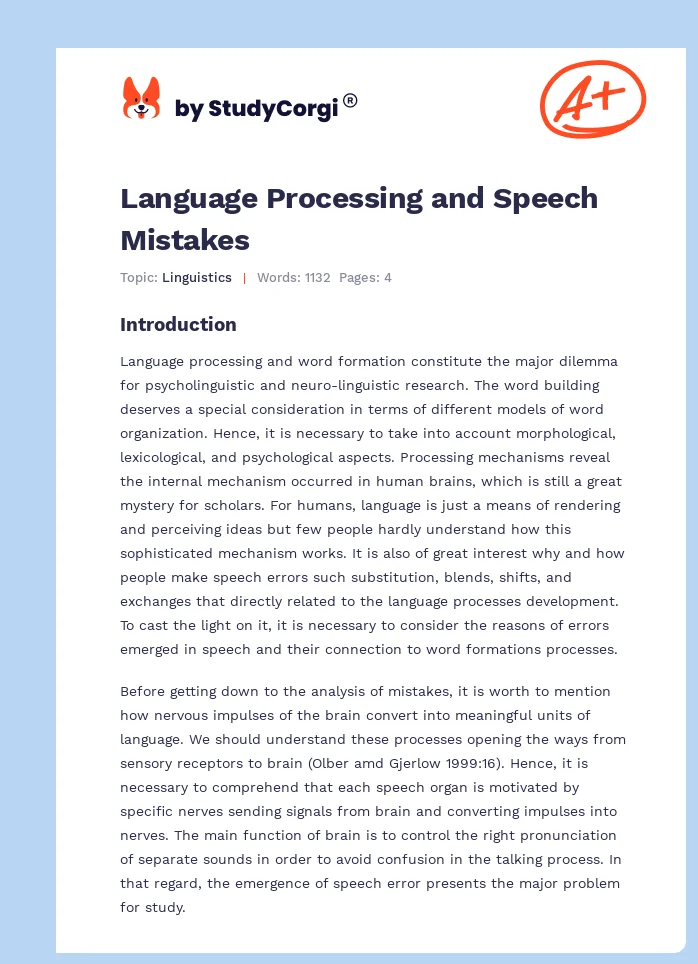 Language Processing and Speech Mistakes. Page 1