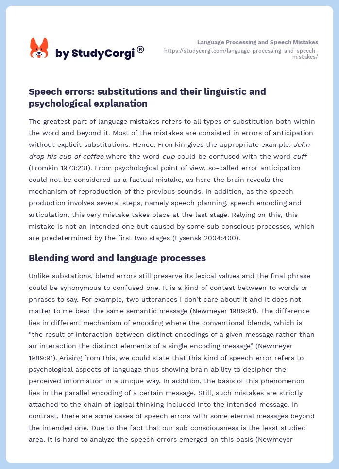 Language Processing and Speech Mistakes. Page 2