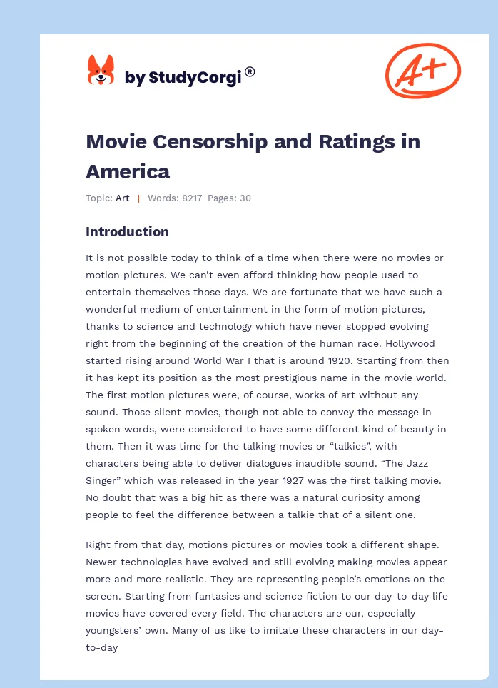 Movie Censorship and Ratings in America. Page 1