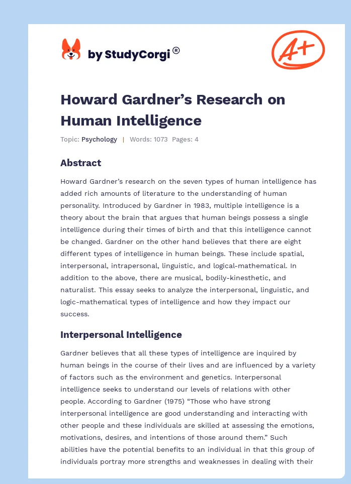 Howard Gardner’s Research on Human Intelligence. Page 1