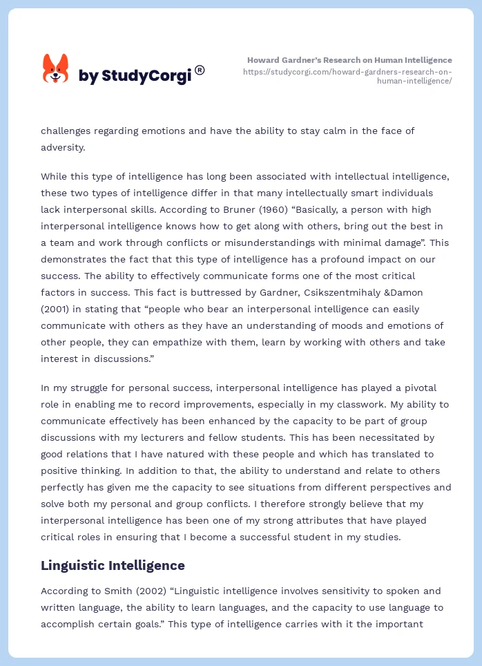 Howard Gardner’s Research on Human Intelligence. Page 2