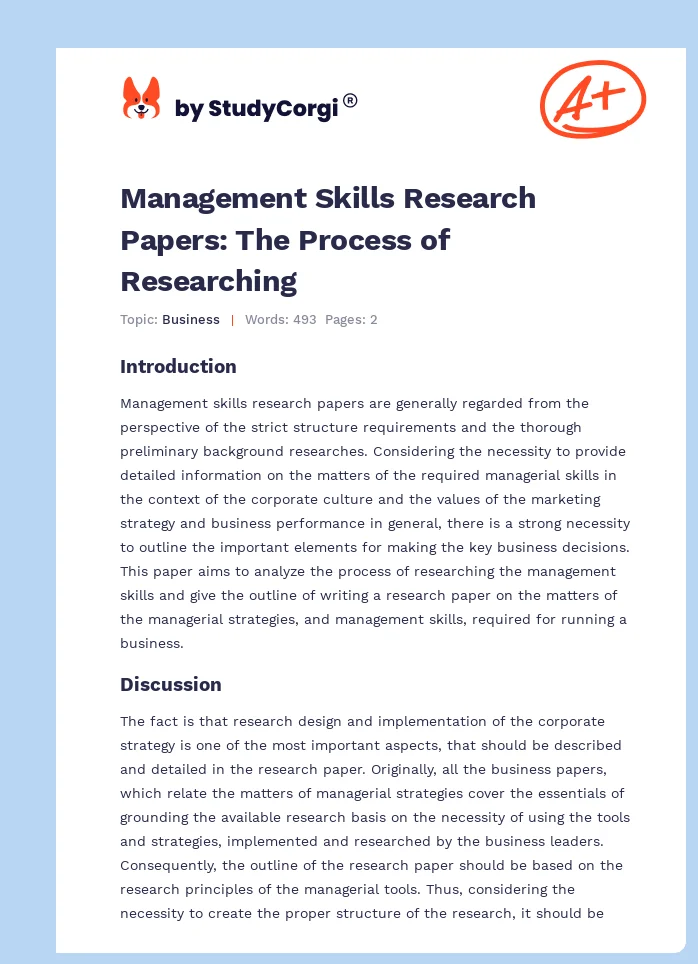 Management Skills Research Papers: The Process of Researching. Page 1
