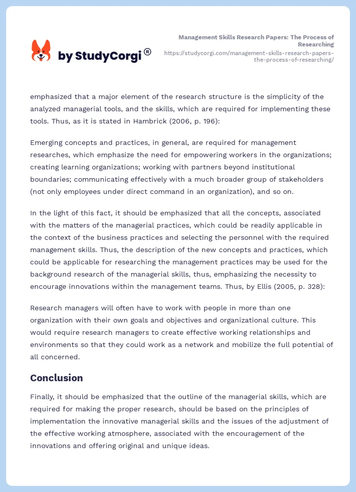 Management Skills Research Papers: The Process of Researching. Page 2