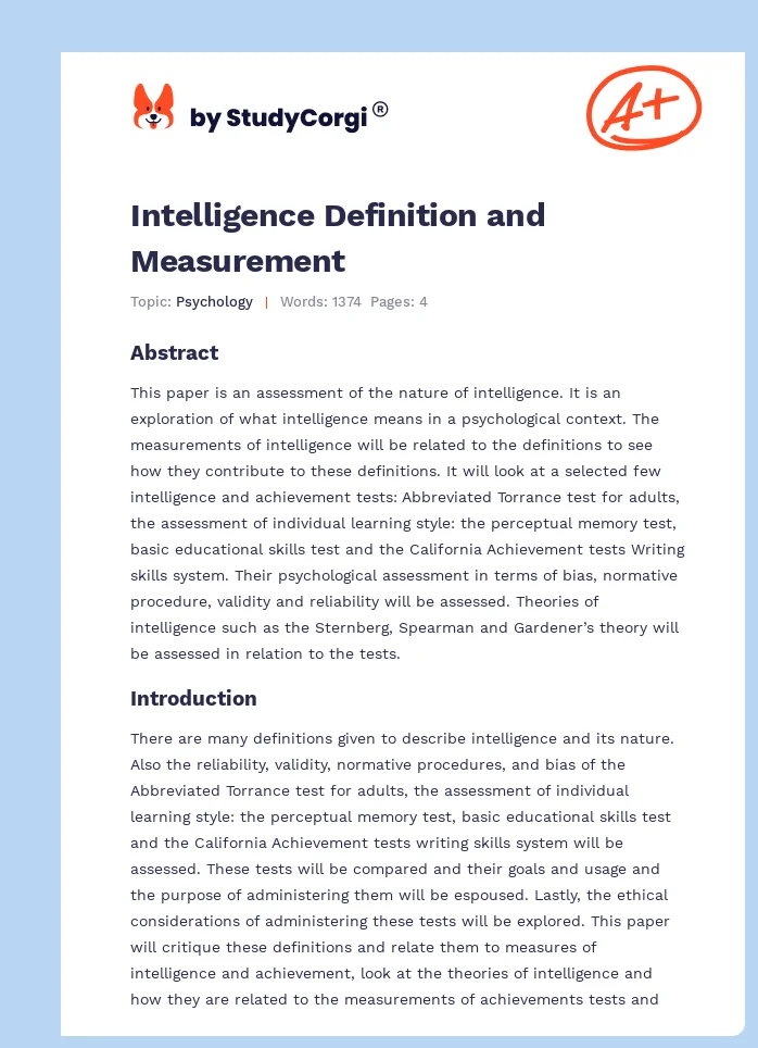 Intelligence Definition and Measurement. Page 1