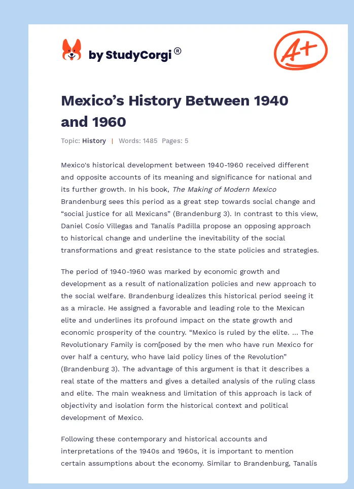 Mexico’s History Between 1940 and 1960. Page 1