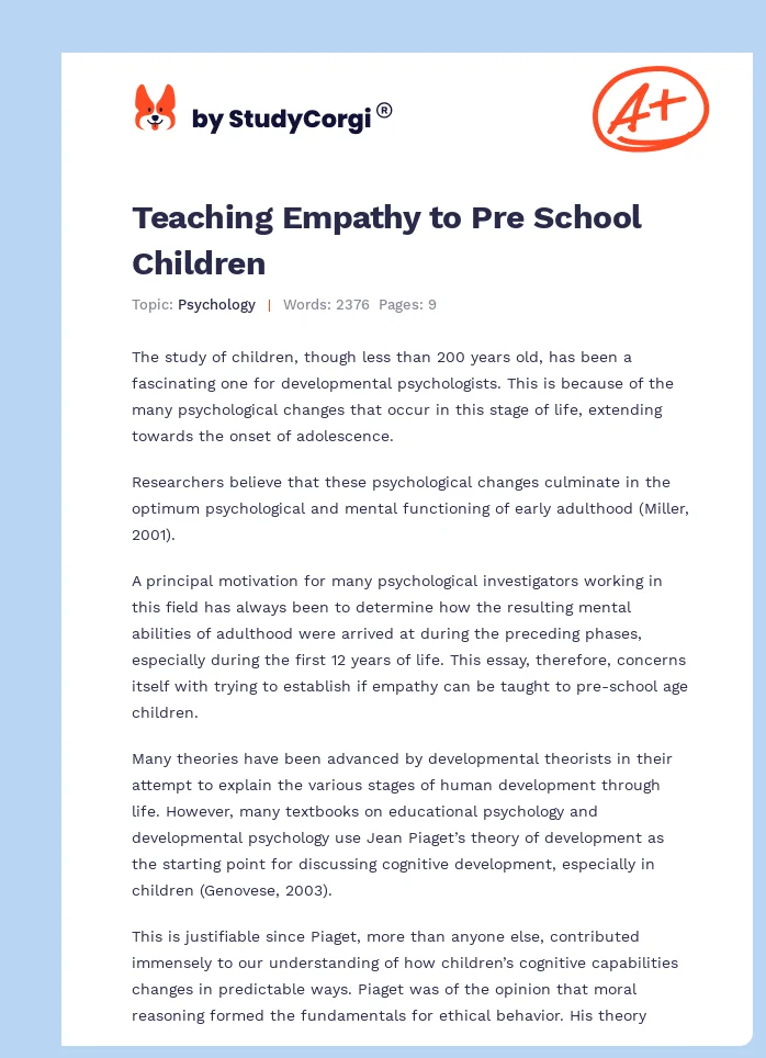 Teaching Empathy to Pre School Children. Page 1
