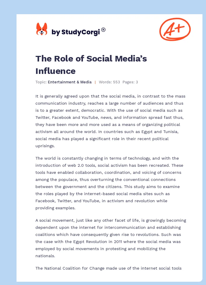 The Role of Social Media’s Influence. Page 1