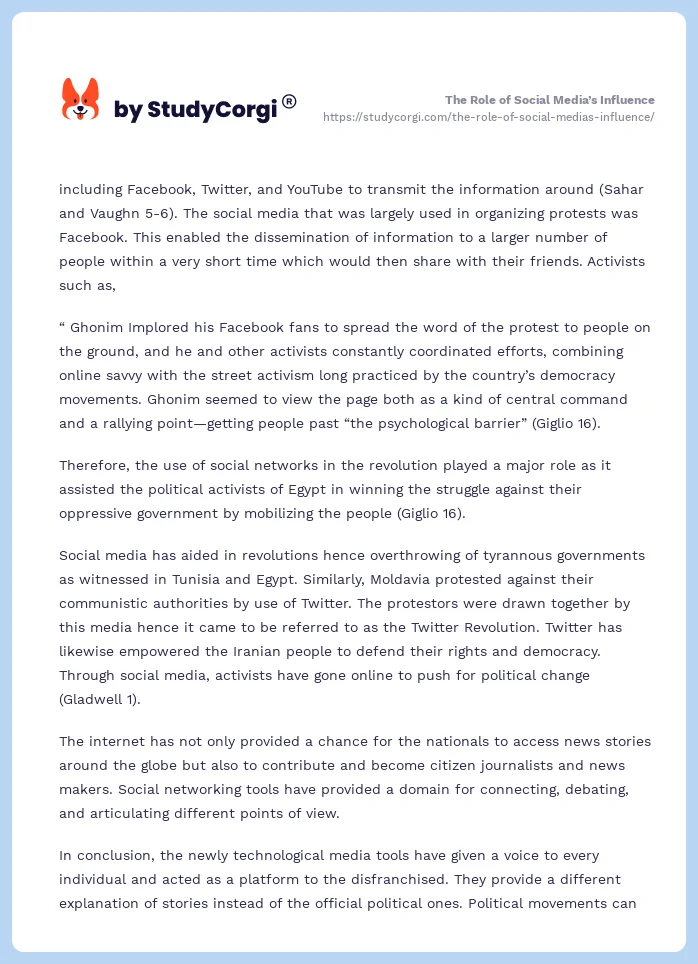 The Role of Social Media’s Influence. Page 2