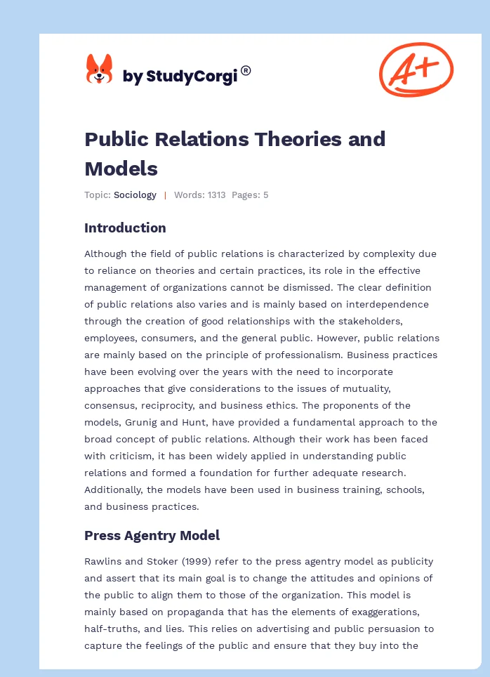Public Relations Theories and Models. Page 1