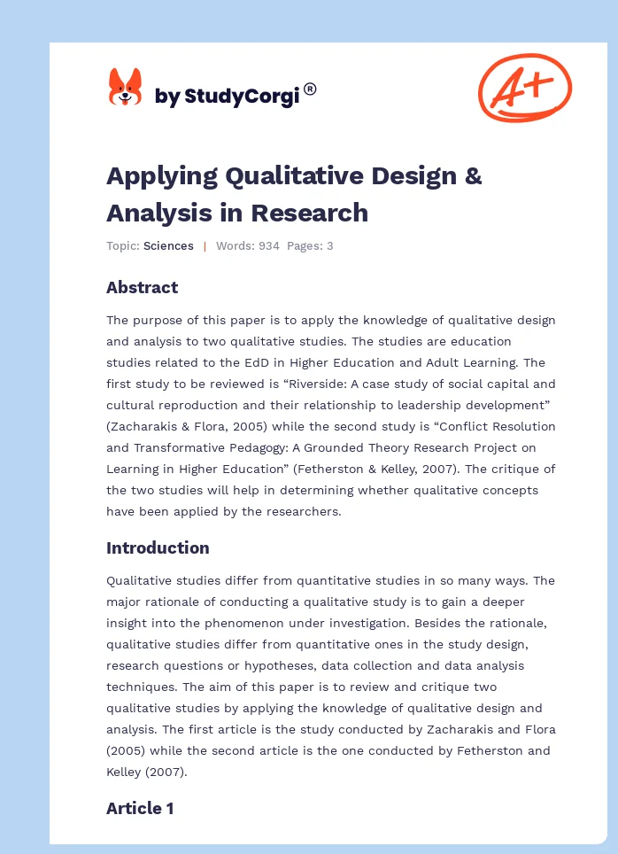 Applying Qualitative Design & Analysis in Research. Page 1