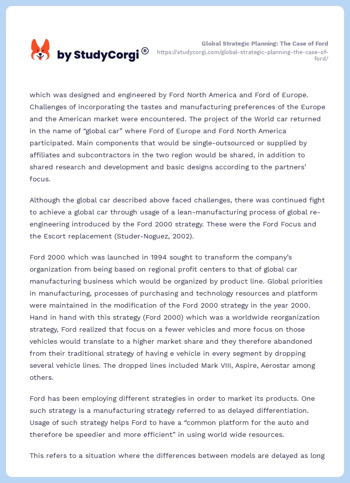 Global Strategic Planning: The Case of Ford. Page 2