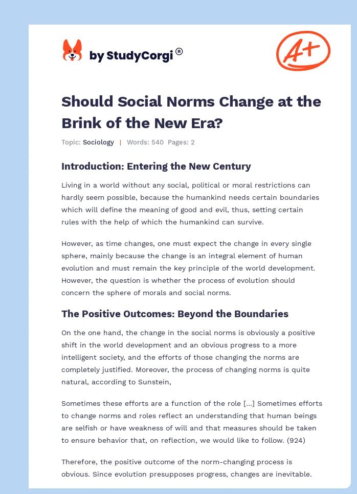 Should Social Norms Change at the Brink of the New Era?. Page 1