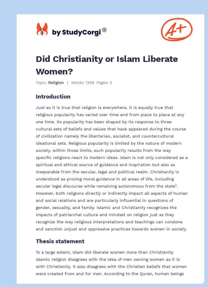 Did Christianity or Islam Liberate Women?. Page 1