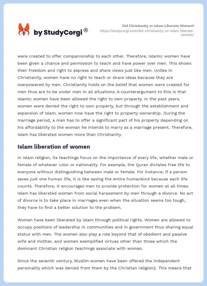 Did Christianity or Islam Liberate Women?. Page 2