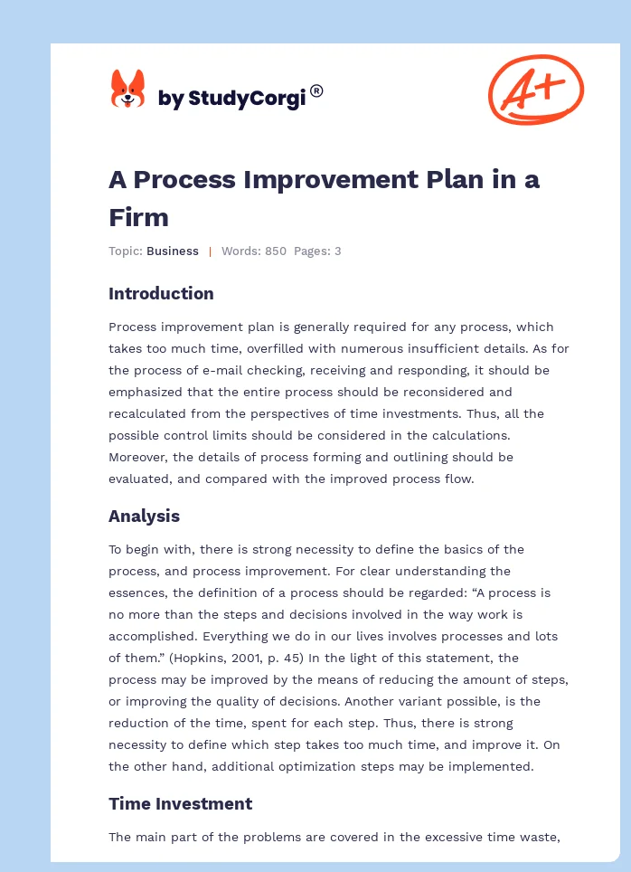 A Process Improvement Plan in a Firm. Page 1