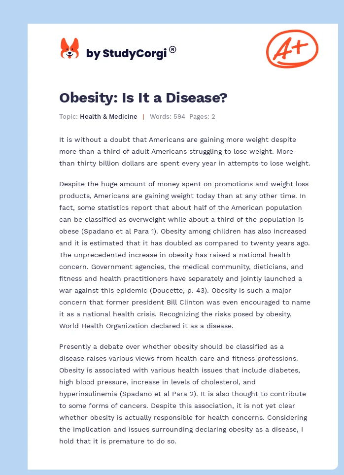Obesity: Is It a Disease?. Page 1
