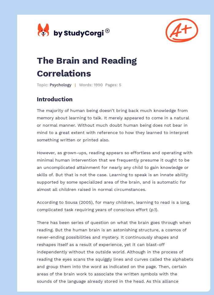 The Brain and Reading Correlations. Page 1