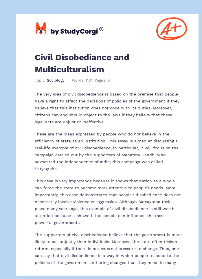 Civil Disobediance and Multiculturalism. Page 1