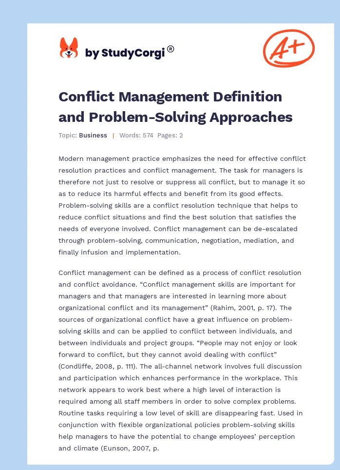 Conflict Management Definition and Problem-Solving Approaches. Page 1