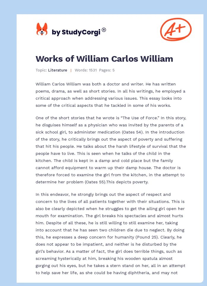 Works of William Carlos William. Page 1
