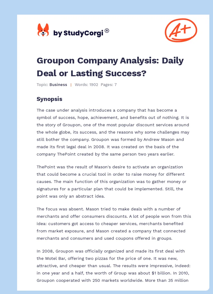 Groupon Company Analysis: Daily Deal or Lasting Success?. Page 1