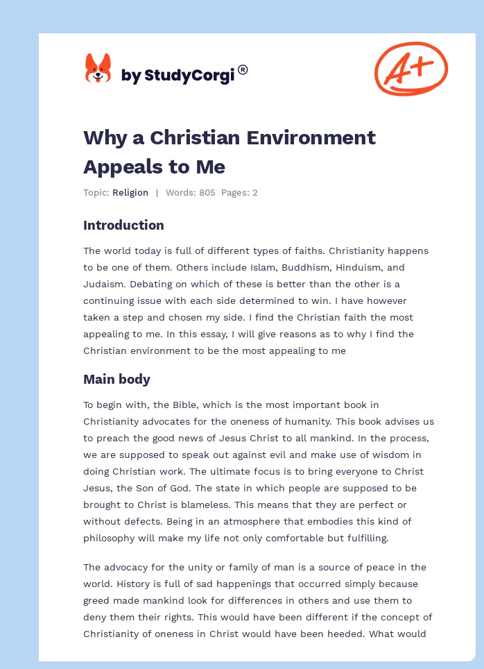 Why a Christian Environment Appeals to Me. Page 1