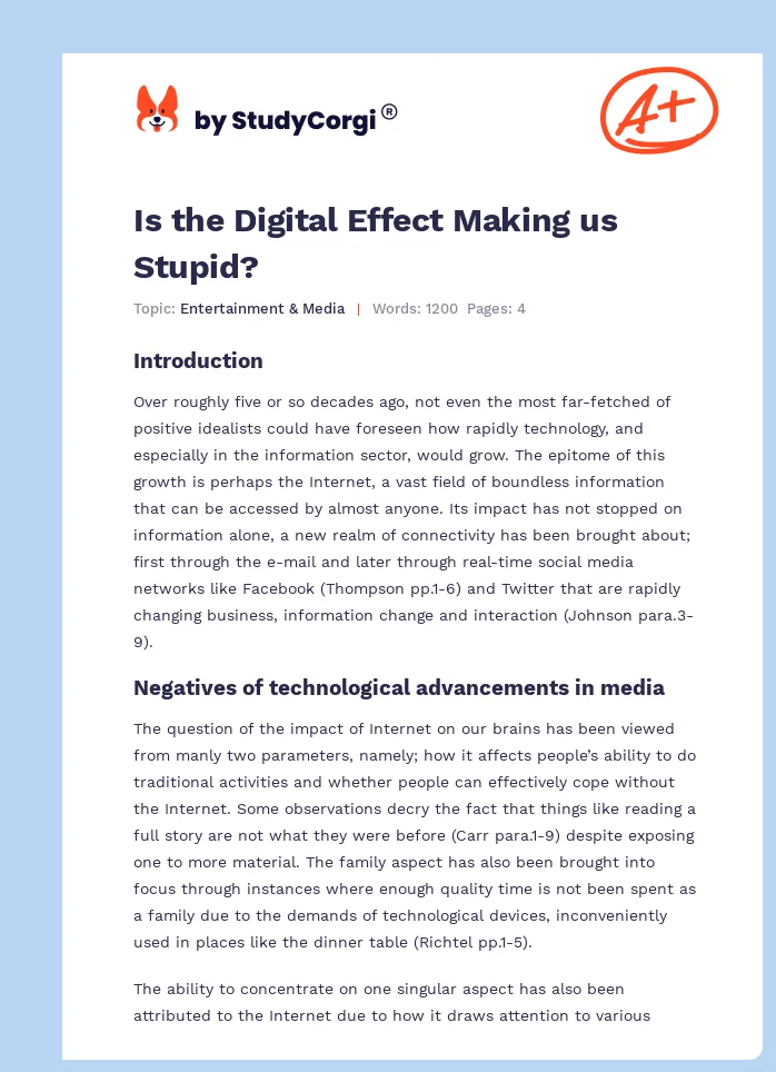 Is the Digital Effect Making us Stupid?. Page 1