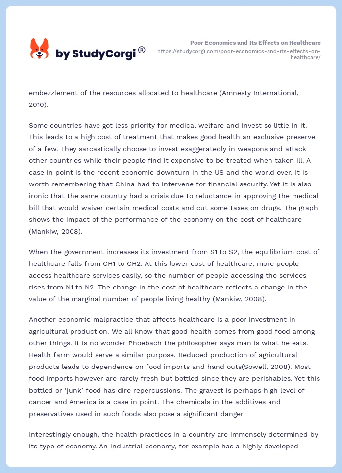 Poor Economics and Its Effects on Healthcare. Page 2