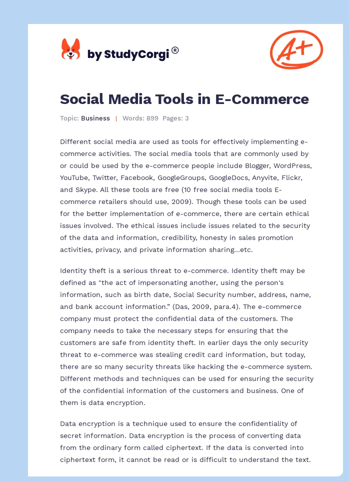 Social Media Tools in E-Commerce. Page 1