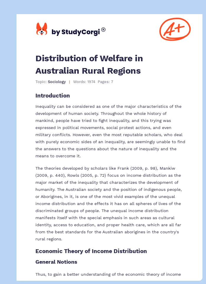 Distribution of Welfare in Australian Rural Regions. Page 1