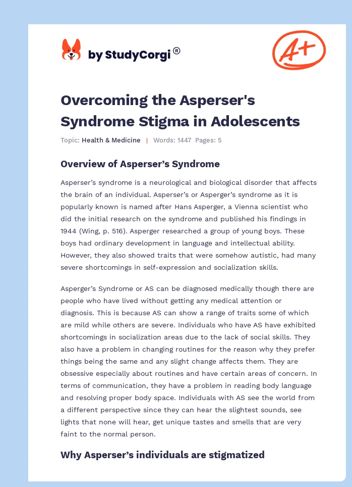 Overcoming the Asperser's Syndrome Stigma in Adolescents. Page 1