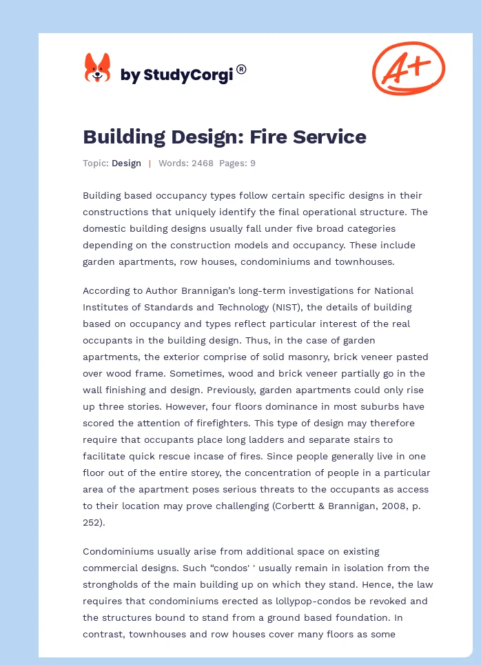Building Design: Fire Service. Page 1