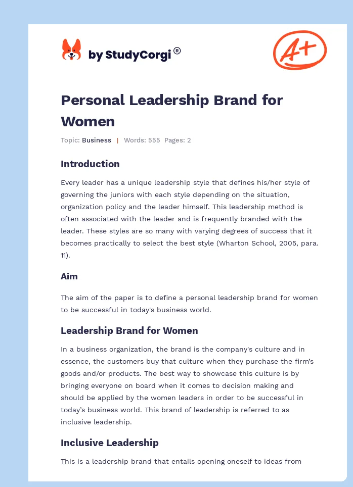 Personal Leadership Brand for Women. Page 1