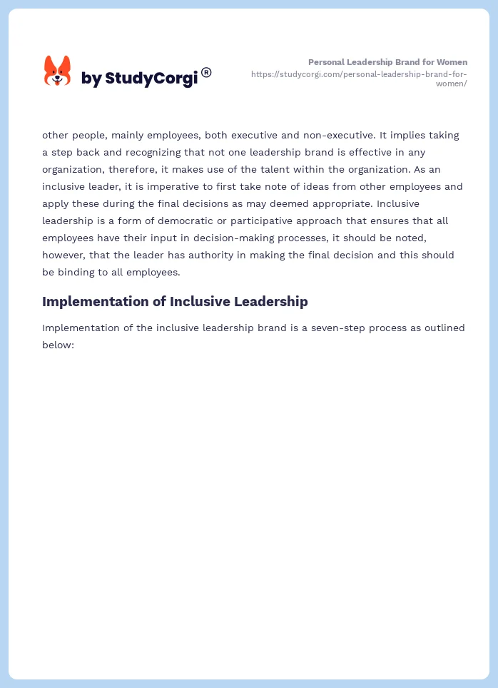 Personal Leadership Brand for Women. Page 2