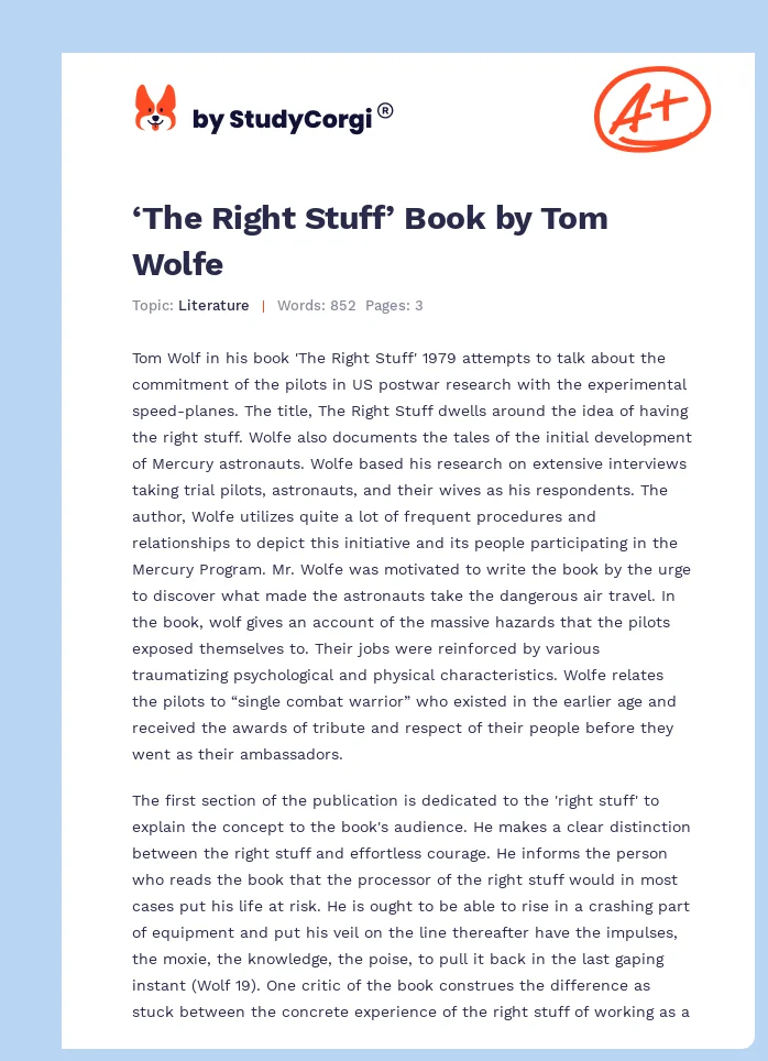 ‘The Right Stuff’ Book by Tom Wolfe. Page 1