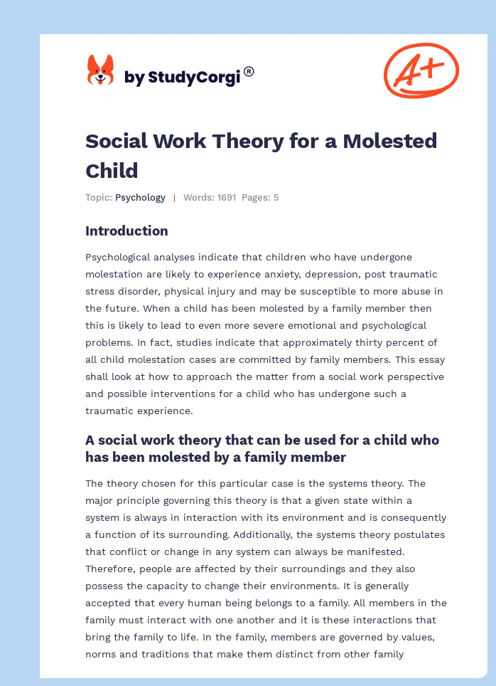 Social Work Theory for a Molested Child. Page 1