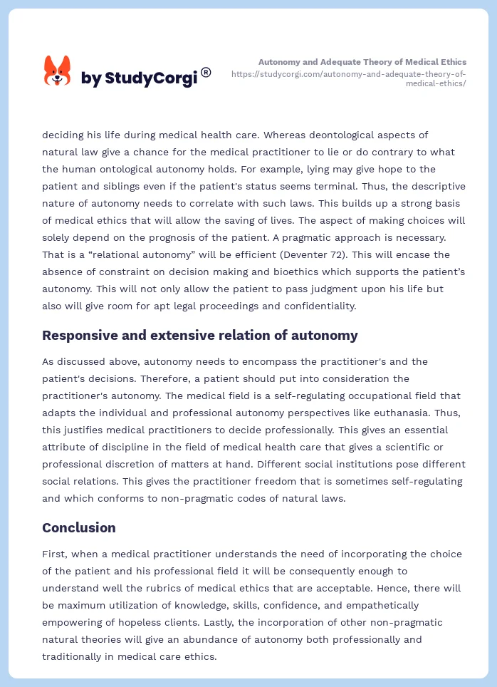 Autonomy and Adequate Theory of Medical Ethics. Page 2