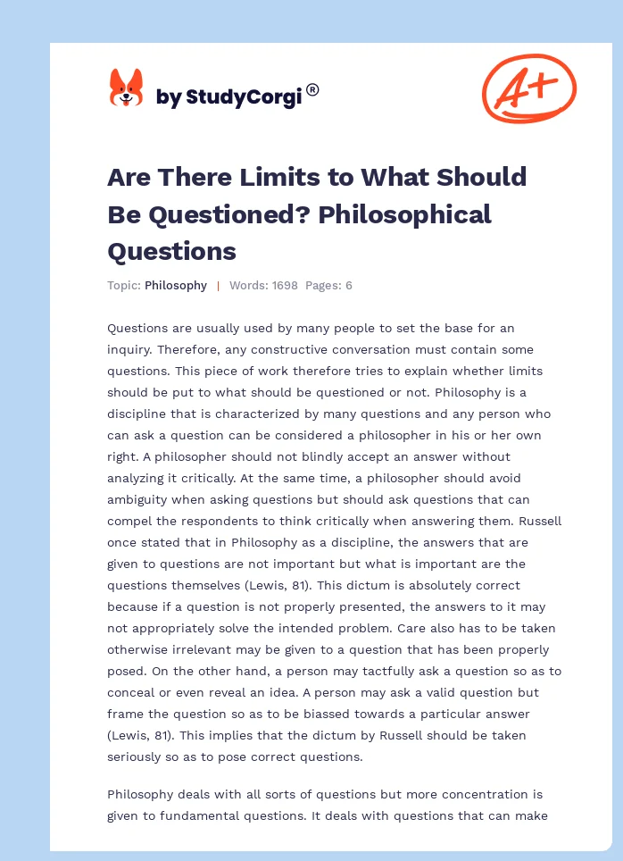Are There Limits to What Should Be Questioned? Philosophical Questions. Page 1