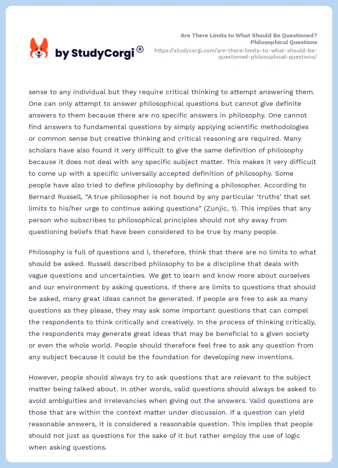 Are There Limits to What Should Be Questioned? Philosophical Questions. Page 2