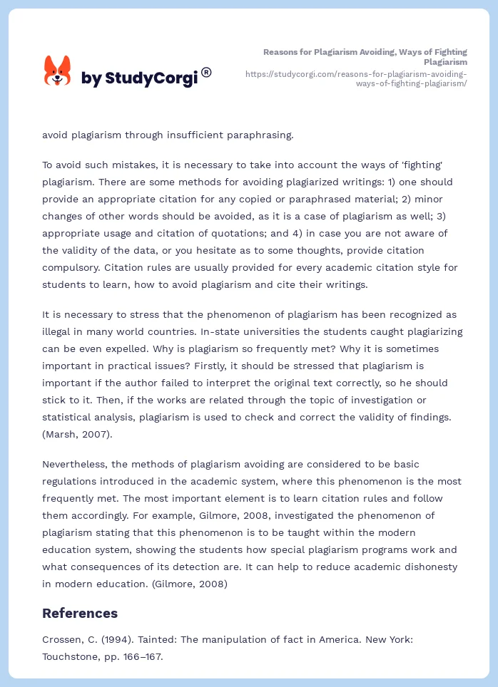 Reasons for Plagiarism Avoiding, Ways of Fighting Plagiarism. Page 2