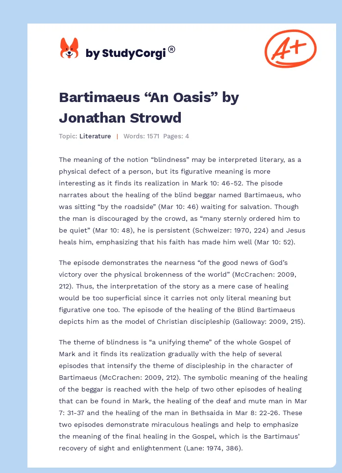 Bartimaeus “An Oasis” by Jonathan Strowd. Page 1