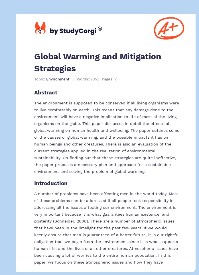 Global Warming and Mitigation Strategies. Page 1